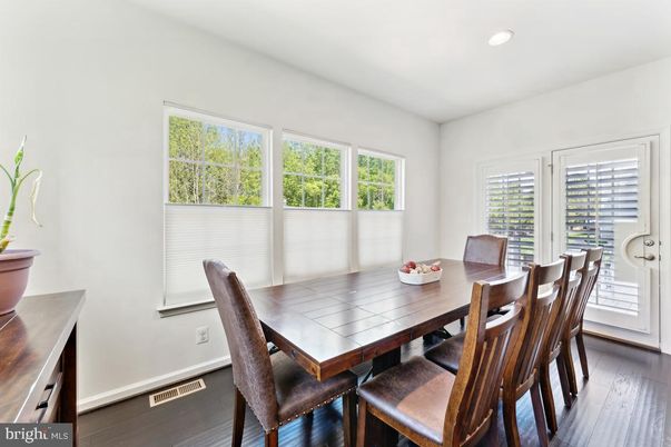 Dining room, Interior, Recessed Lighting, Wood Texture Flooring