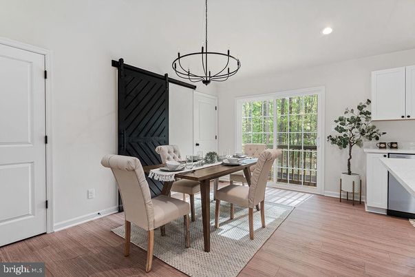 Chandelier, Dining room, Interior, Pendant Lights, Recessed Lighting, Wood Texture Flooring