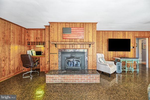 Fireplace, Home Office, Interior, Wooden Walls
