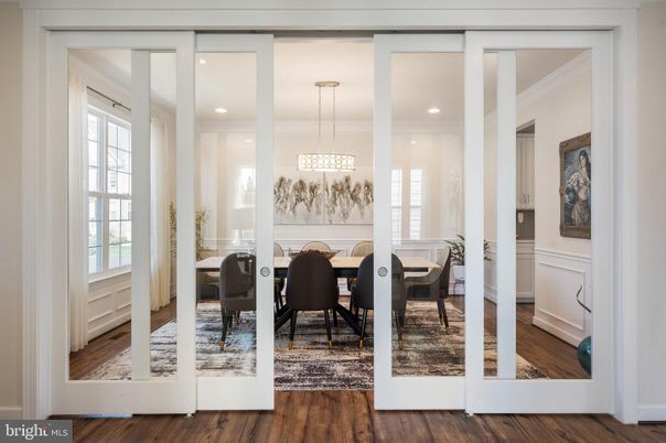 Dining room, Interior, Pendant Lights, Recessed Lighting, Wood Texture Flooring