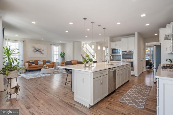 Interior, Kitchen, Living room, Pendant Lights, Recessed Lighting, Stainless Steel Appliances, Wood Texture Flooring
