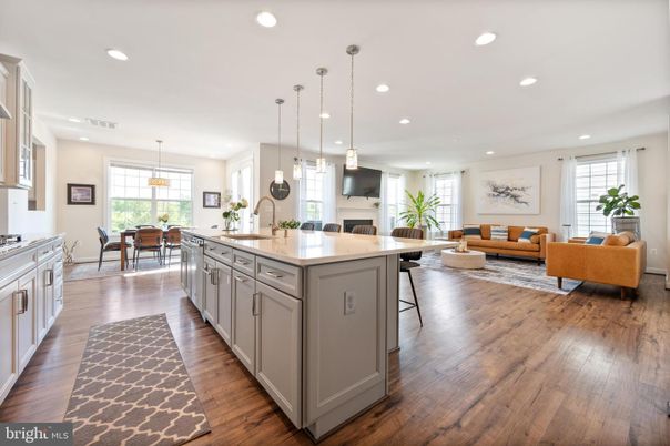 Dining room, Interior, Kitchen, Living room, Pendant Lights, Recessed Lighting, Stainless Steel Appliances, Wood Texture Flooring