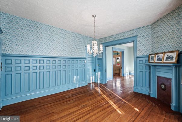 Chandelier, Empty room, Fireplace, Interior, Wood Texture Flooring