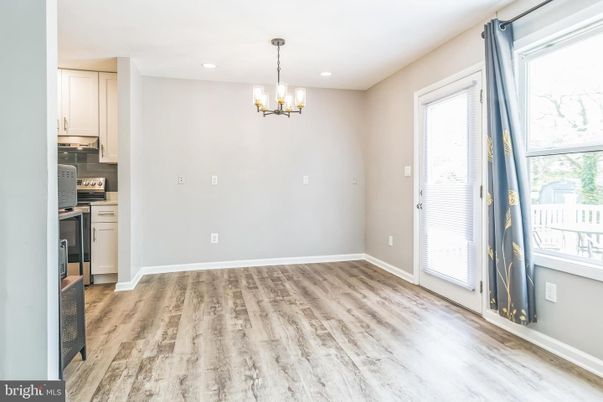 Chandelier, Empty room, Interior, Kitchen, Pendant Lights, Recessed Lighting, Wood Texture Flooring