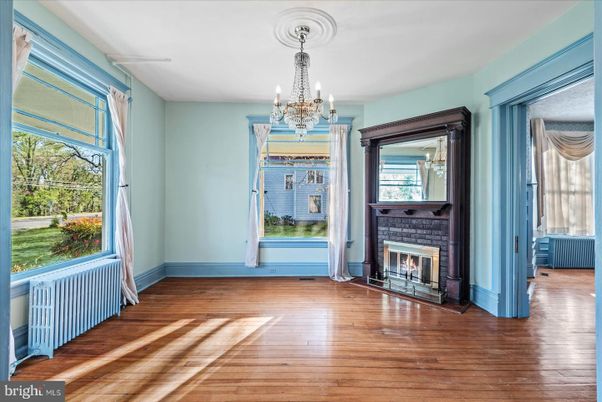 Chandelier, Empty room, Fireplace, Interior, Wood Texture Flooring