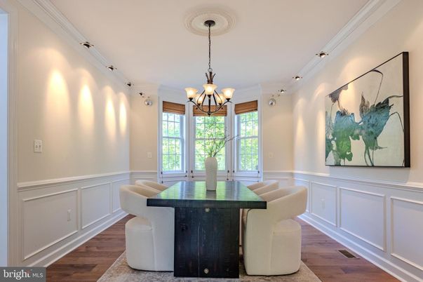 Chandelier, Dining room, Interior, Wood Texture Flooring