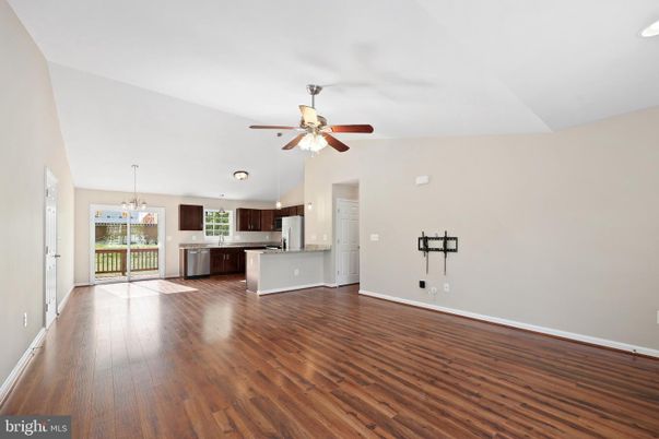 Empty room, Interior, Kitchen, Pendant Lights, Wood Texture Flooring