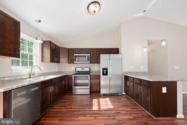 Interior, Kitchen, Pendant Lights, Stainless Steel Appliances, Wood Texture Flooring