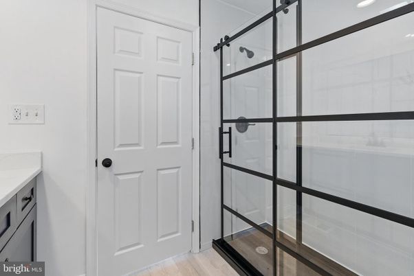 Bathroom, Glass Shower, Interior, Wood Texture Flooring