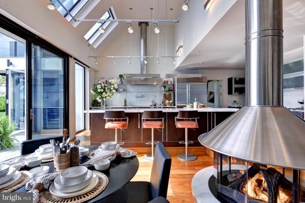 Interior, Kitchen, Pendant Lights, Stainless Steel Appliances, Wood Texture Flooring