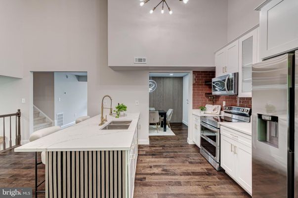 Dining room, Interior, Kitchen, Stainless Steel Appliances, Stone Walls, Wood Texture Flooring