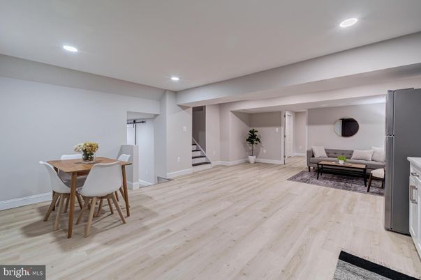 Dining room, Interior, Living room, Recessed Lighting, Wood Texture Flooring