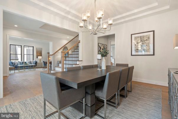 Chandelier, Dining room, Interior, Living room, Recessed Lighting, Wood Texture Flooring
