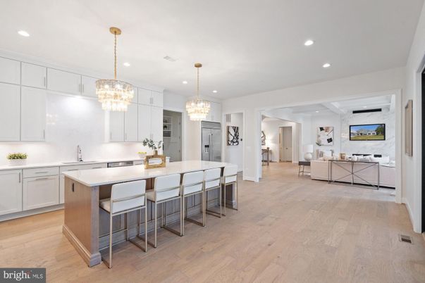 Chandelier, Interior, Kitchen, Living room, Recessed Lighting, Wood Texture Flooring