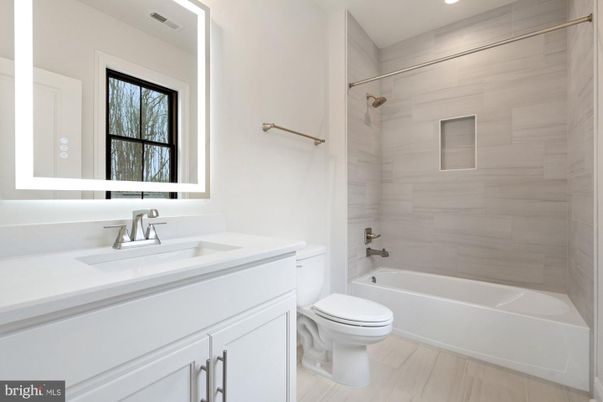 Bathroom, Interior, Recessed Lighting, Wood Texture Flooring