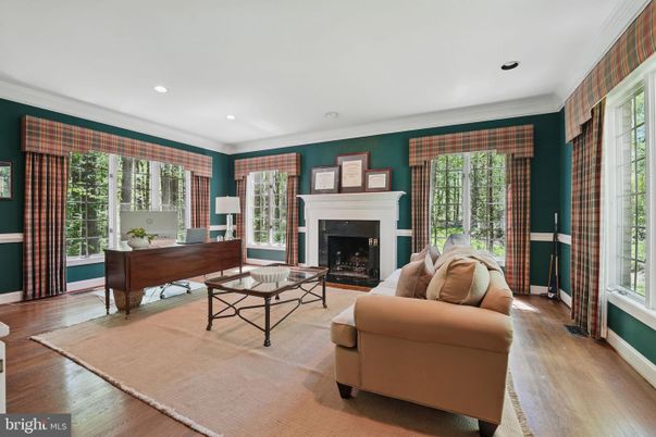 Fireplace, Home Office, Interior, Living room, Recessed Lighting, Wood Texture Flooring