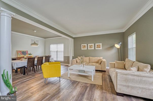 Dining room, Interior, Living room, Pendant Lights, Wood Texture Flooring