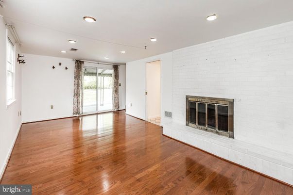 Empty room, Fireplace, Interior, Recessed Lighting, Wood Texture Flooring