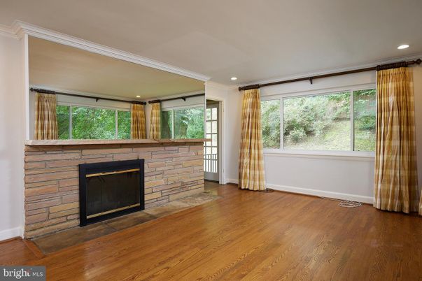Empty room, Fireplace, Interior, Recessed Lighting, Wood Texture Flooring