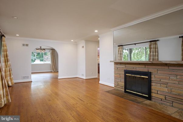 Empty room, Fireplace, Interior, Recessed Lighting, Wood Texture Flooring
