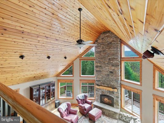 Fireplace, Interior, Living room, Stone Walls, Wooden Ceilings