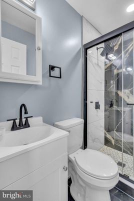 Bathroom, Glass Shower, Interior, Marble Walls, Recessed Lighting
