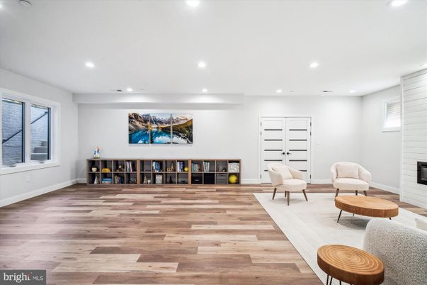 Fireplace, Interior, Recessed Lighting, Wood Texture Flooring