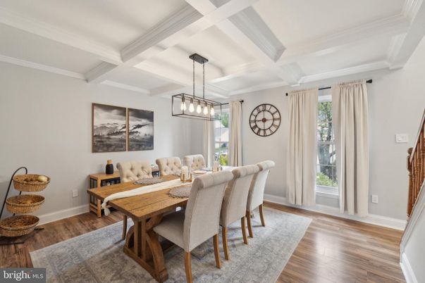 Dining room, Interior, Pendant Lights, Wood Texture Flooring