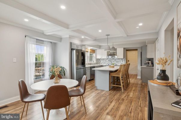 Dining room, Interior, Kitchen, Recessed Lighting, Stainless Steel Appliances, Wood Texture Flooring