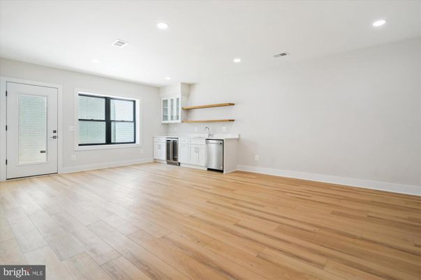 Empty room, Interior, Kitchen, Recessed Lighting, Wood Texture Flooring