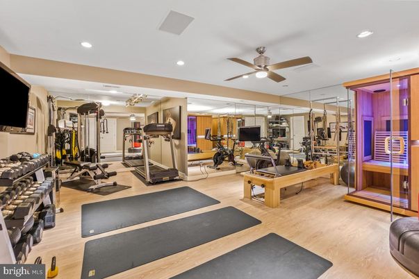 Fitness Equipment, Gym, Interior, Recessed Lighting, Wood Texture Flooring