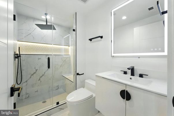 Bathroom, Glass Shower, Interior, Marble Walls, Recessed Lighting