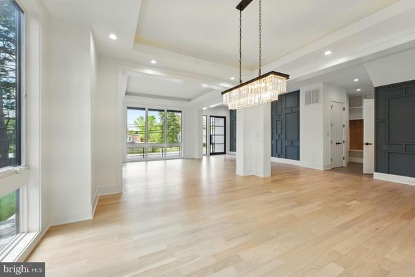 Chandelier, Empty room, Interior, Recessed Lighting, Wood Texture Flooring