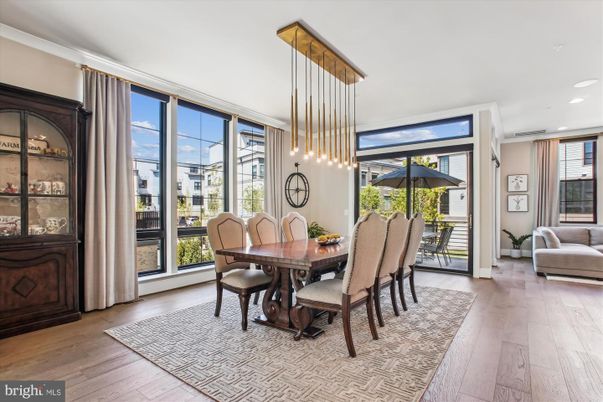 Dining room, Interior, Pendant Lights, Recessed Lighting, Wood Texture Flooring