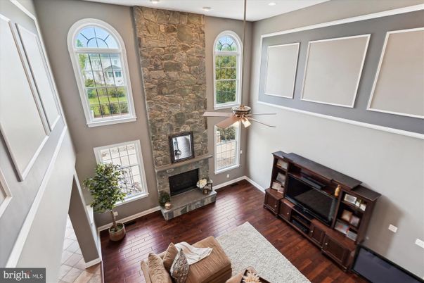 Fireplace, Interior, Recessed Lighting, Stone Walls, Wood Texture Flooring