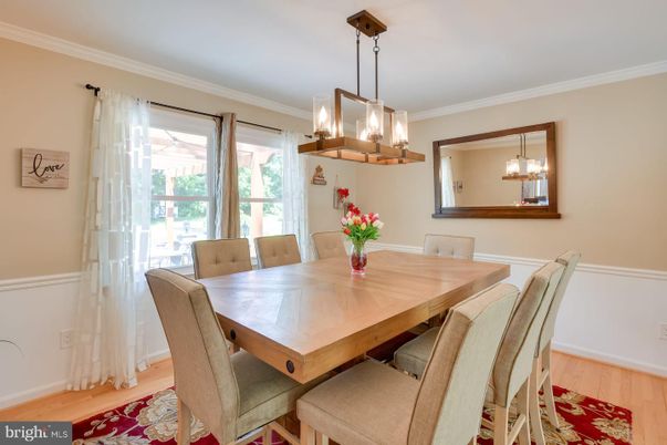 Dining room, Interior, Pendant Lights, Wood Texture Flooring