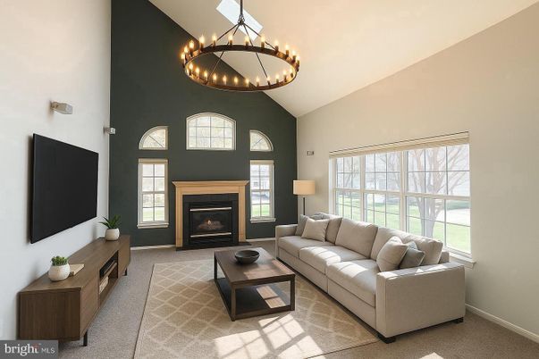 Chandelier, Fireplace, Interior, Living room