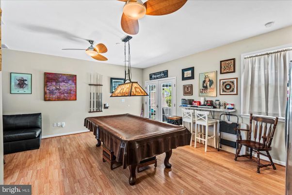 Billiard Table, Game Room, Interior, Pendant Lights, Wood Texture Flooring