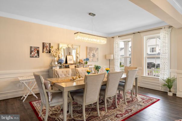 Chandelier, Dining room, Interior, Wood Texture Flooring