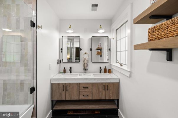 Bathroom, Dual Sink Vanities, Glass Shower, Interior