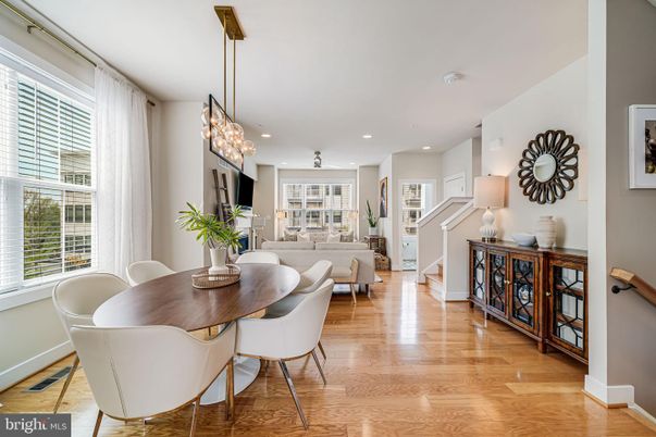 Dining room, Interior, Living room, Pendant Lights, Recessed Lighting, Wood Texture Flooring