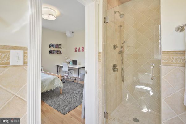 Bathroom, Glass Shower, Home Office, Interior, Wood Texture Flooring