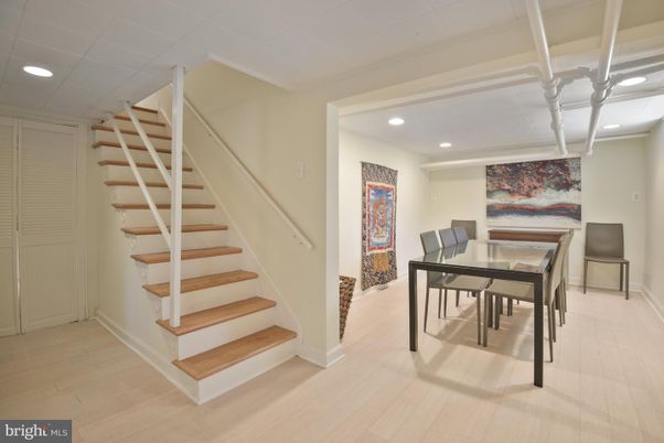 Dining room, Interior, Recessed Lighting, Wood Texture Flooring