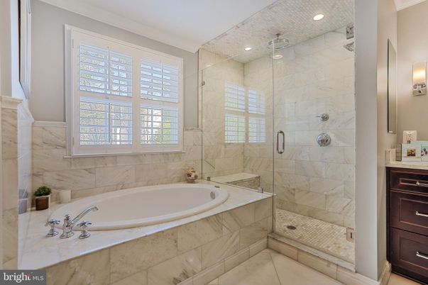 Bathroom, Glass Shower, Interior, Marble Walls, Recessed Lighting