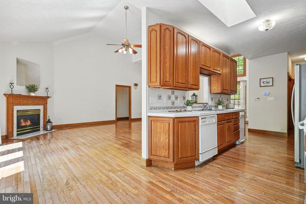 Fireplace, Interior, Kitchen, Wood Texture Flooring