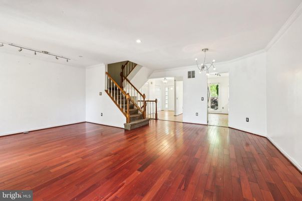 Empty room, Interior, Pendant Lights, Recessed Lighting, Wood Texture Flooring