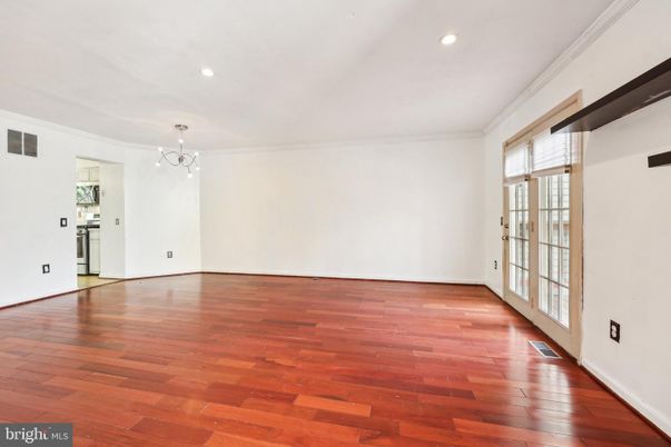 Empty room, Interior, Pendant Lights, Recessed Lighting, Wood Texture Flooring