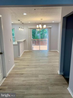 Chandelier, Empty room, Interior, Pendant Lights, Recessed Lighting, Wood Texture Flooring