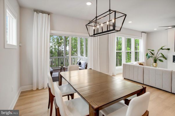 Dining room, Interior, Pendant Lights, Recessed Lighting, Wood Texture Flooring