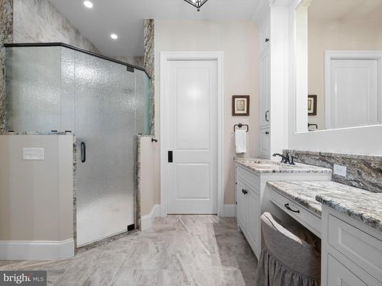 Bathroom, Glass Shower, Interior, Marble, Recessed Lighting